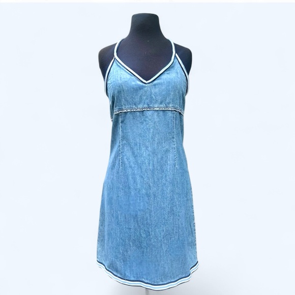 Old Navy Dresses & Skirts - Old Navy Vintage Y2K Blue Denim Halter Empire Waist Mini Dress | Women’s 8